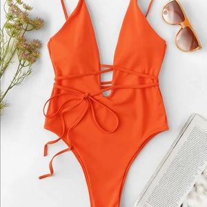 Deep Plunge Low Back One Piece Swimsuit